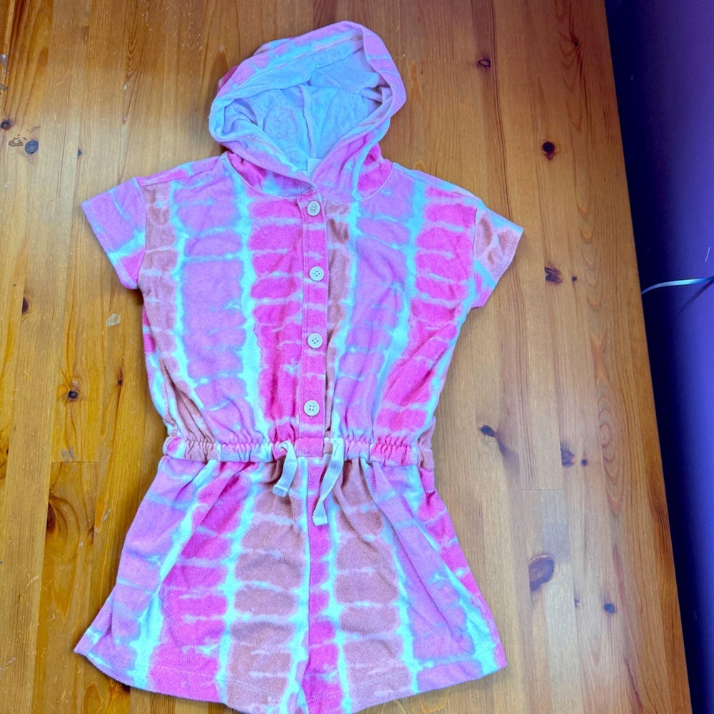 Crewcuts Pink and Brown Tie-Dye Hooded Romper